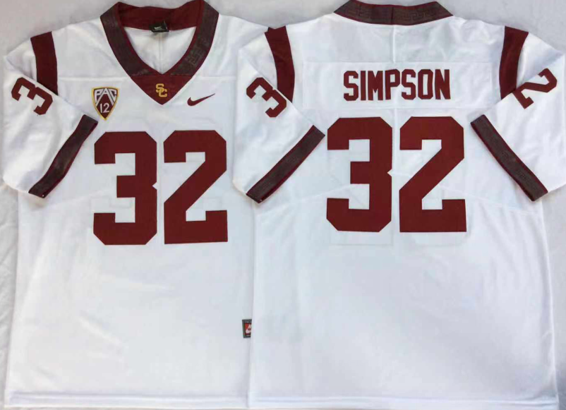 NCAA Men USC Trojans White #32 SIMPSON